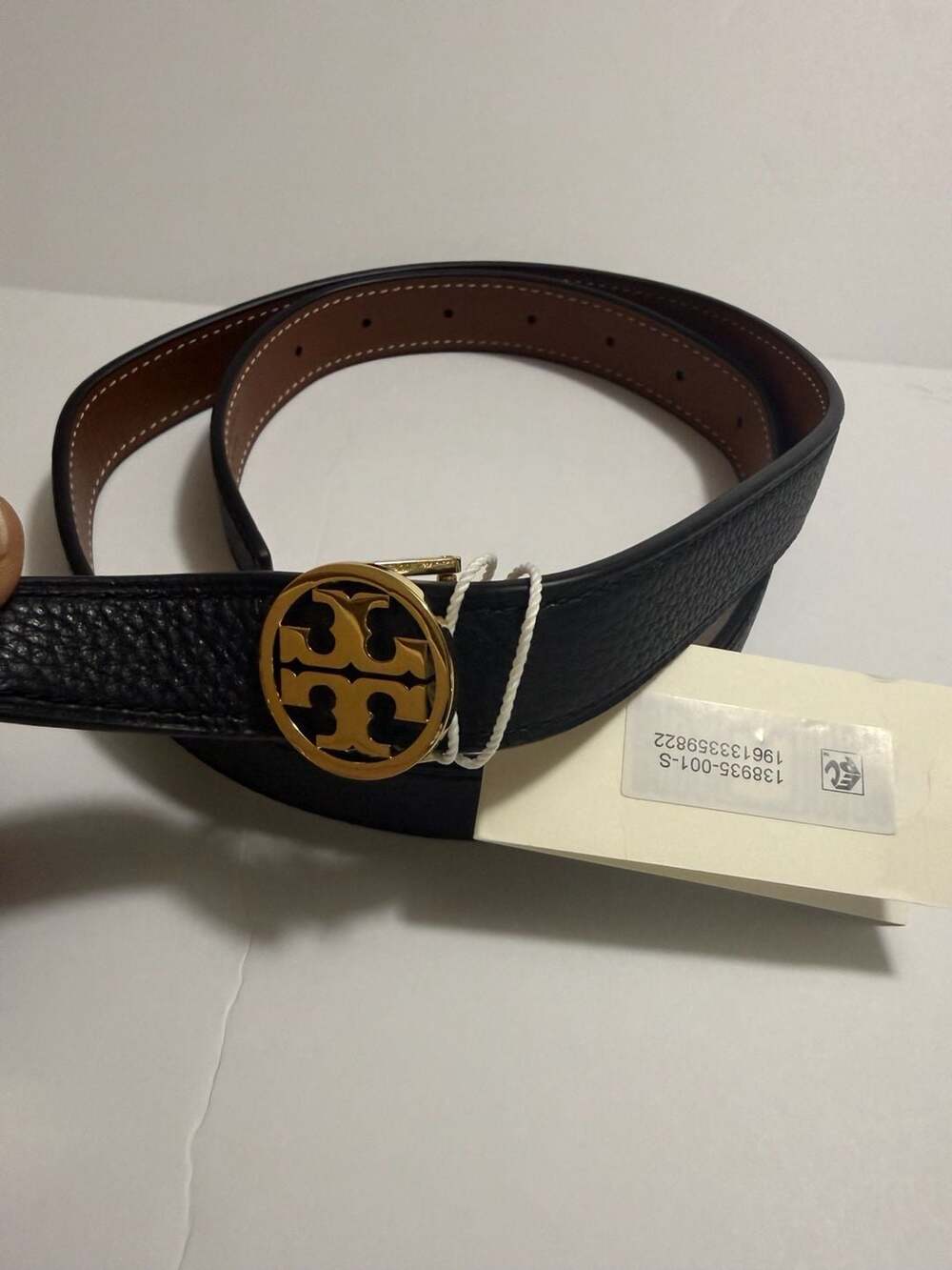 Tory Burch 1" Miller Reversible Belt Size S Black Classic Cuoio Gold